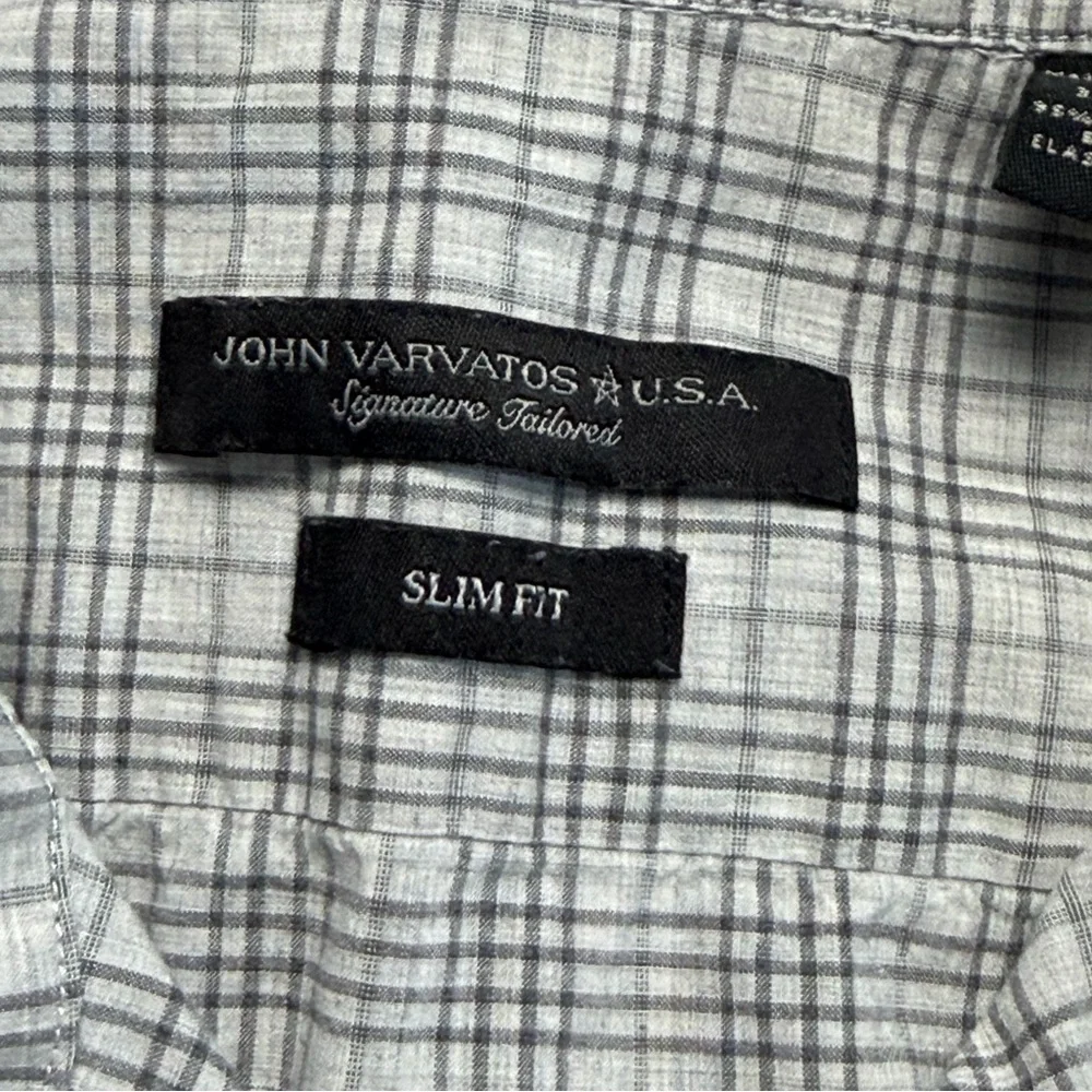 John Varvatos U.S.A. Shirt Mens 15 32/33 Gray Plaid‎ Slim Fit Dress Long Sleeve